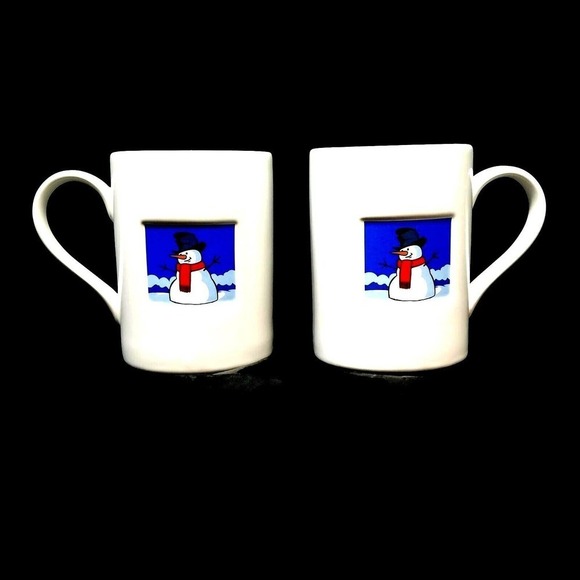 Whittard of Chelsea Winter Snowman Christmas Holiday Coffee Cups/Mugs Pair 8oz - Picture 1 of 9